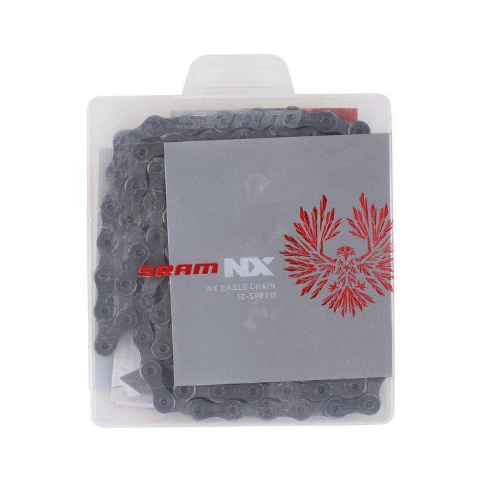 Zwarte Sram 12-speed ketting PCNX 12V met 126 schakels en hollow pin voor fiets.