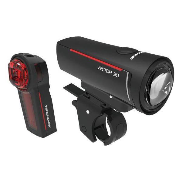Verlichtingsset Trelock LS 300 I-Go Vector met voor- en achterlicht, zwart, ontworpen voor fietsverlichting en veiligheid
