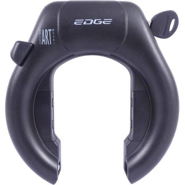 Zwarte Edge Marmo Art2 ringslot voor fietsen met stevig slotmechanisme en elegante design, zichtbaar op de afbeelding.