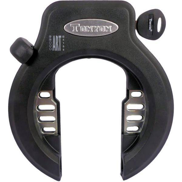 Zwart Edge ART2 ringslot voor extra fietsslotbeveiliging, zichtbaar op de afbeelding.