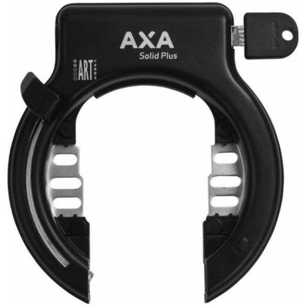 Zwart Axa ringslot Solid Plus met afdekkapjes voor beveiliging en bescherming, zichtbaar in de afbeelding.