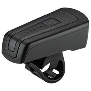 Axa DWN usb-C oplaadbare koplamp en achterlicht verlichtingsset voor fiets, wit en zwart, met bedieningsknoppen zichtbaar.