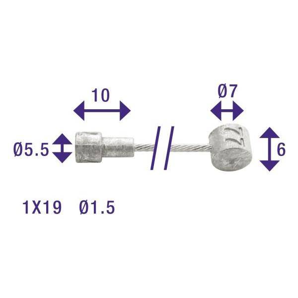 Rem Binnenkabel Elvedes 2350Mm Rvs Ø1,5Mm V-Nippel En T-Nippel (Op Kaart) - Le Coq Wielerartikelen