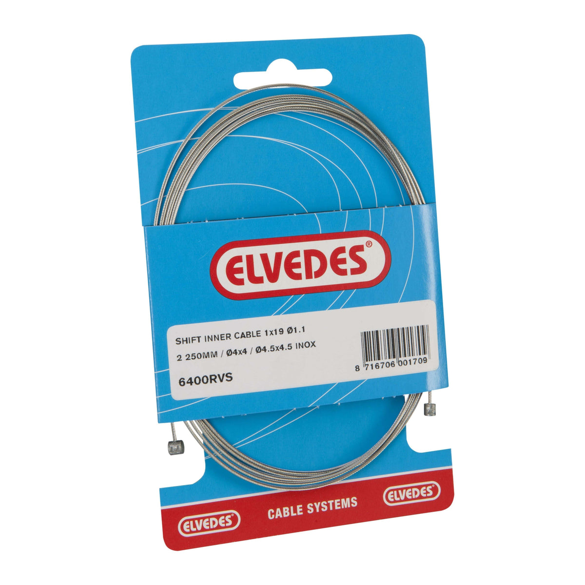 Elvedes derailleur binnenkabel van roestvrij staal, 2250 mm lang, diameter 1,1 mm, geschikt voor schakelsystemen op fiets