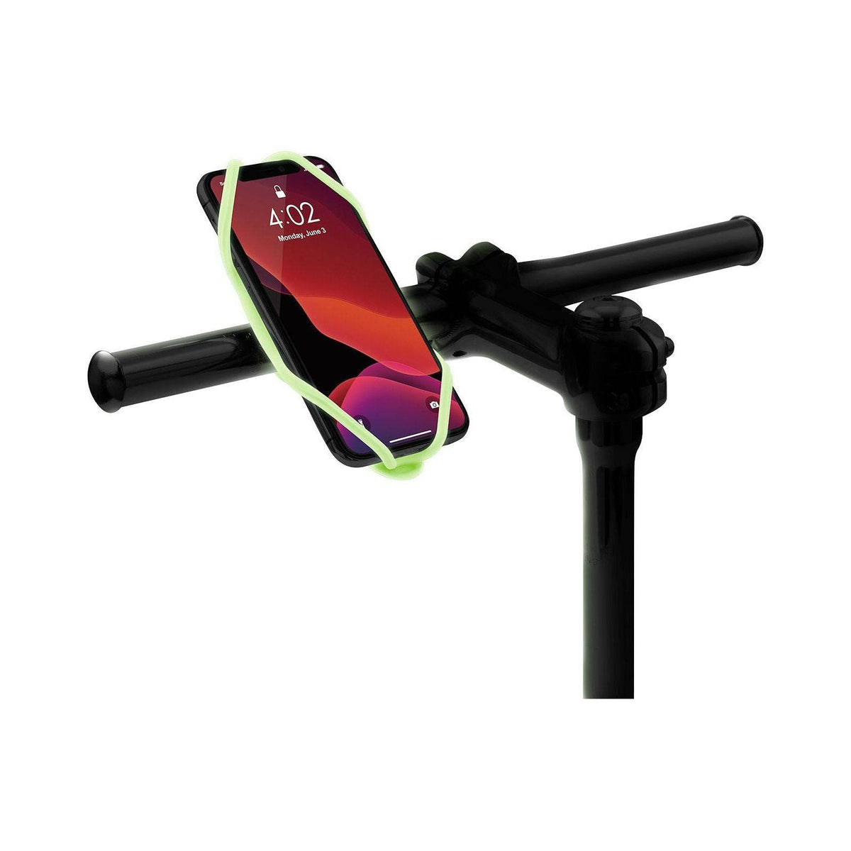 Universele Bone Collection fiets telefoonhouder met verlichte clip, geschikt voor smartphones en camera's, zwart en stevig design.