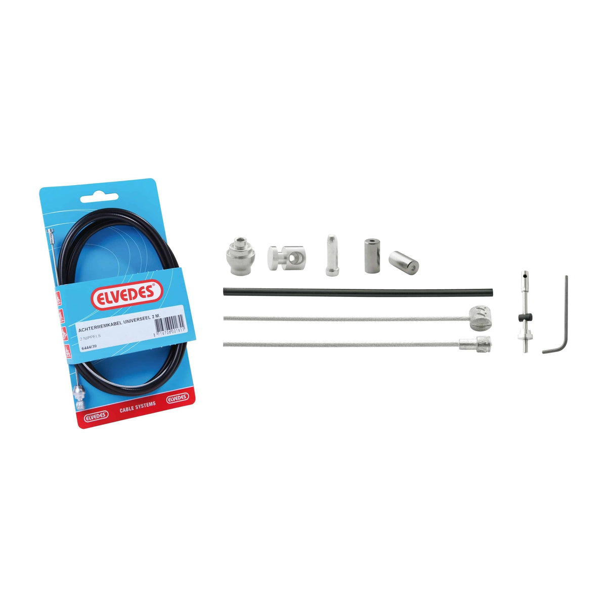 Elvedes remkabel, verzinkt staal, zwart, 1700mm of 2250mm, geschikt voor trommelremmen, kabelkit voor fiets.