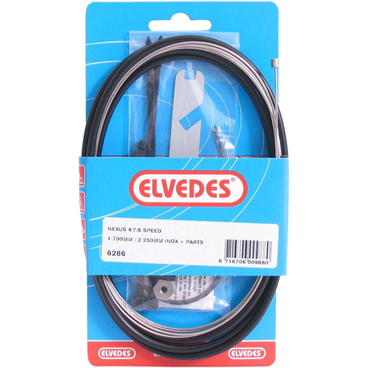 Elvedes derailleurkabelset Nexus 4/7/8, 1700/2250 mm, roestvrij staal voor naafversnelling, zichtbaar in de afbeelding