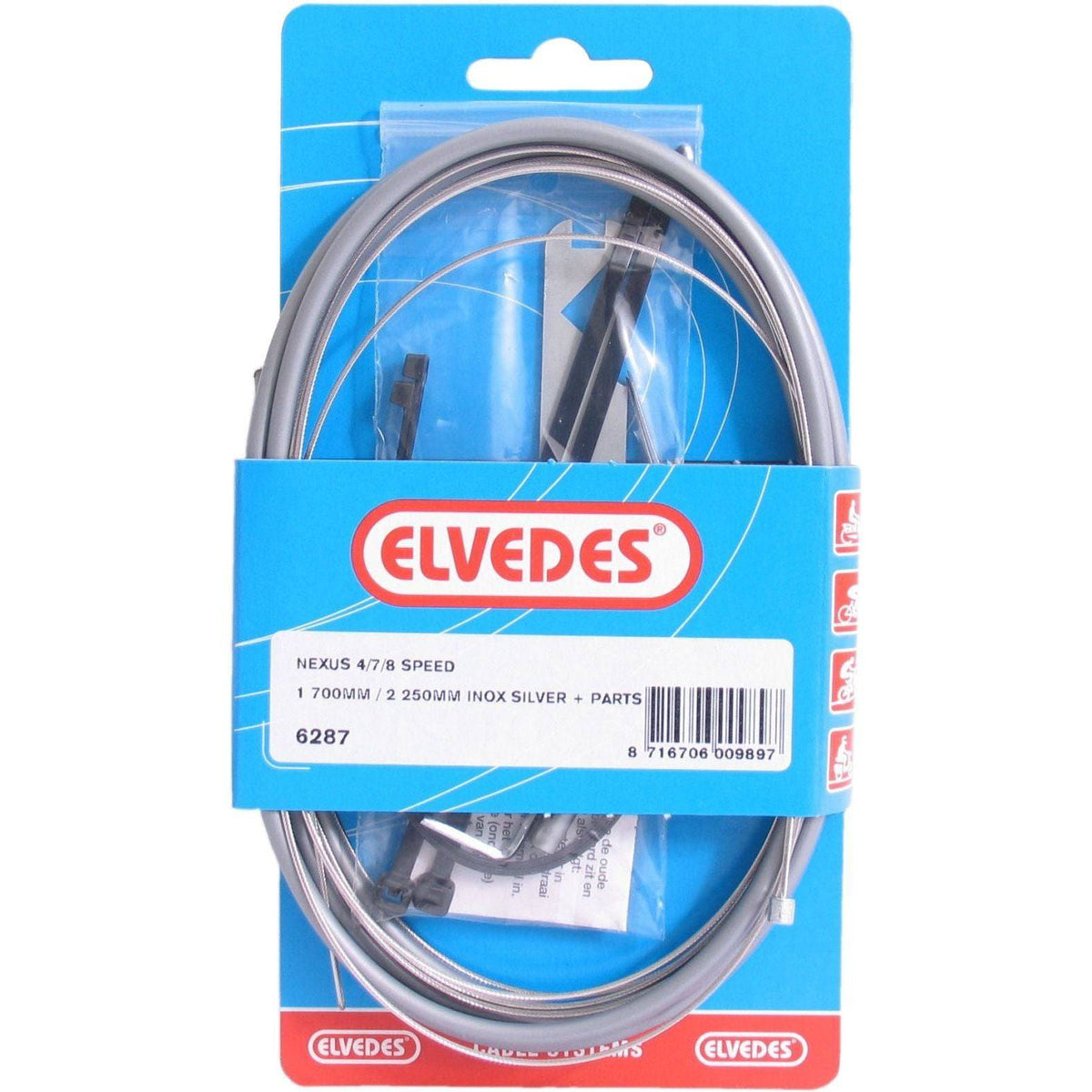 Elvedes derailleurkabelset voor Nexus 4/7/8V, roestvrij staal, 1700/2250 mm, geschikt voor fietsschakelaars