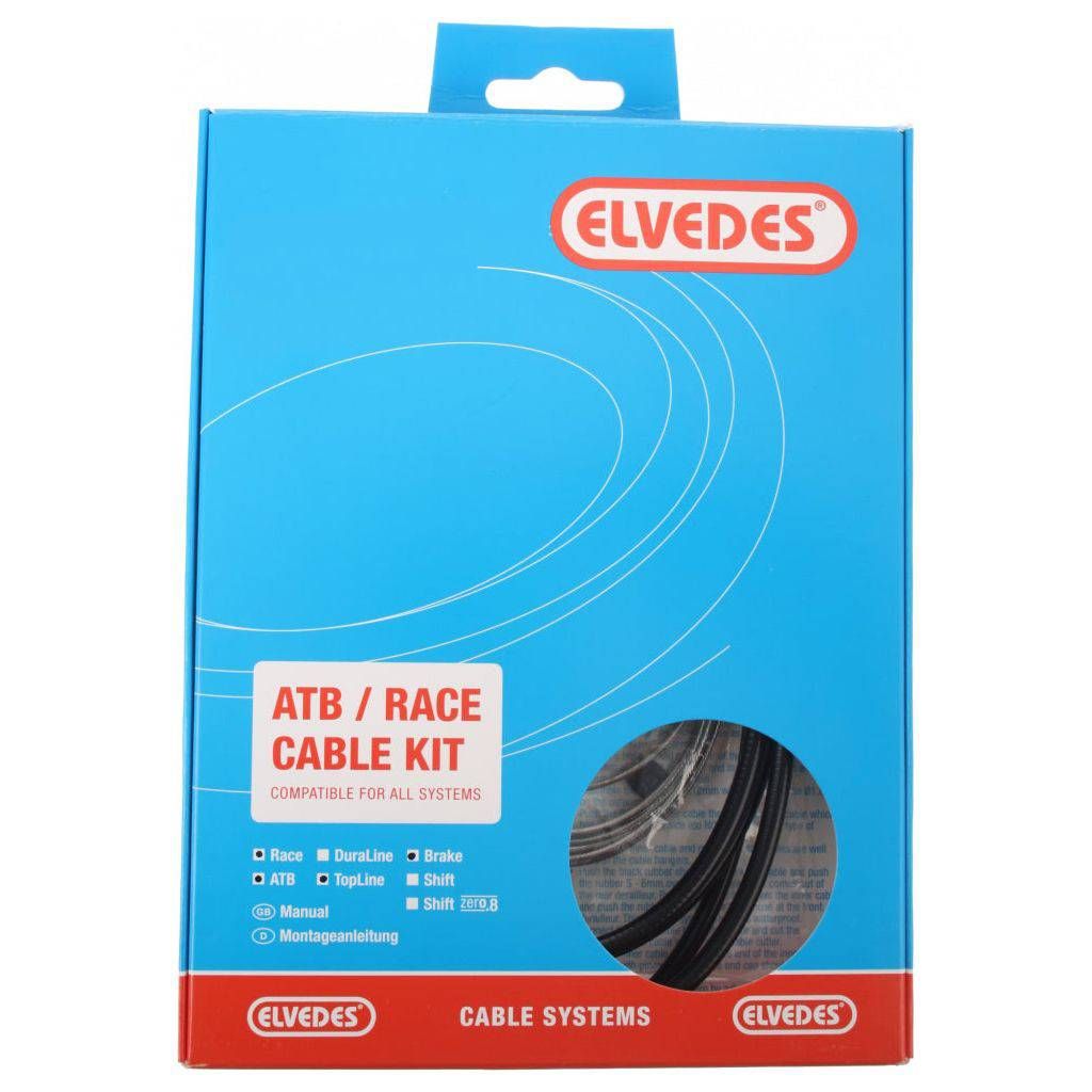 Elvedes Rem kabelset voor ATB en racefiets, compleet in zwart doosje, inclusief remkabels en accessoires.