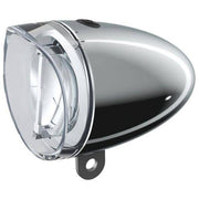 Spanninga Trendo Xdo koplamp in chroom, 10 Lux, voor fiets, zichtbaar met reflector en stevige montage.
