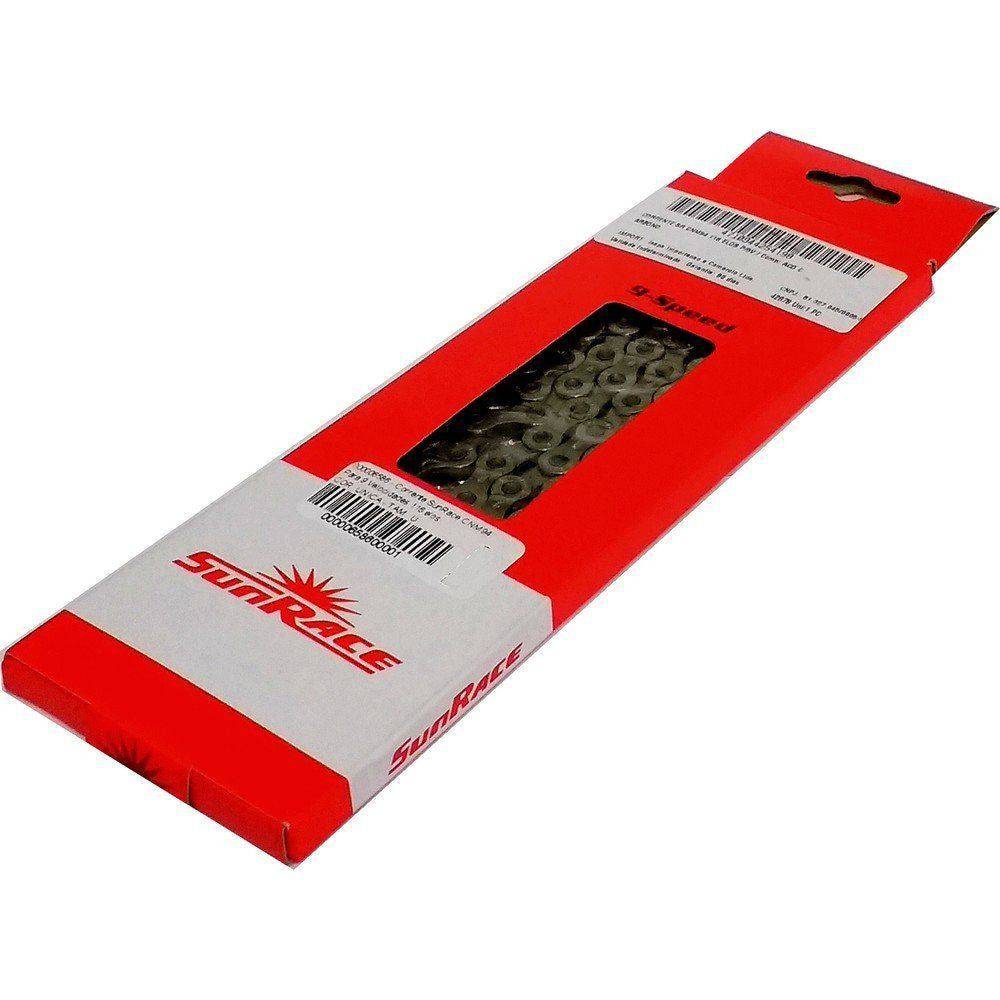 Zilveren Sunrace 9-speed ketting CNM94, vernikkeld, geschikt voor mountainbikes en racefietsen.