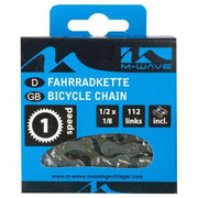 M-Wave fietsketting Single Speed met 112 schakels, geschikt voor naafversnelling, zwart en duurzaam.