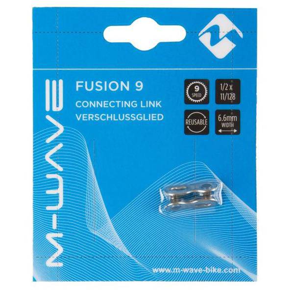 M-Wave kettingschakel Fusion 9-speed quicklink voor betrouwbare fietsversnellingen, zichtbaar in de afbeelding.
