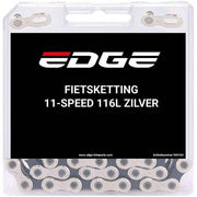 Edge 11-speed fietsketting CHN-004 met 116 schakels in zilver, geschikt voor snelle racefietsen en MTB's.