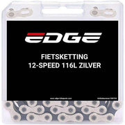 Edge 12-speed fietsketting staal in zilver, geschikt voor snelle en soepele schakeling op racefietsen.