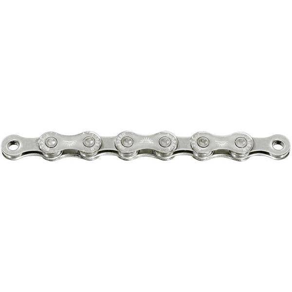 Zilveren Sunrace 10-speed fietsketting CN10A met 116 links, geschikt voor racefietsen en mountainbikes.