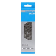 Shimano CN-HG40 8-speed ketting met 116 schakels, geschikt voor 6/7/8 speed fietsen, zichtbaar op de afbeelding.