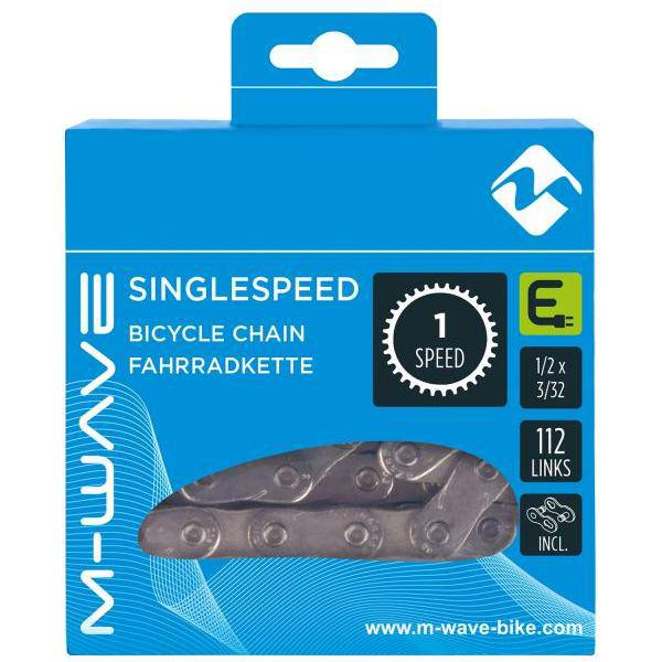 M-Wave fietsketting Single Speed voor e-bike met naafversnelling, 112 schakels, duurzame fietsketting in zwart.