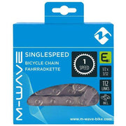 Slanke M-Wave ketting voor single speed of naafversnelling, roestbestendig, met 112 schakels voor fietsaccessoire.