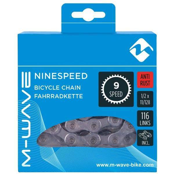 M-Wave 9-speed ketting 1/2 x 11/128 inch met 116 schakellinks, anti-roest met sluitschakel voor fietsen