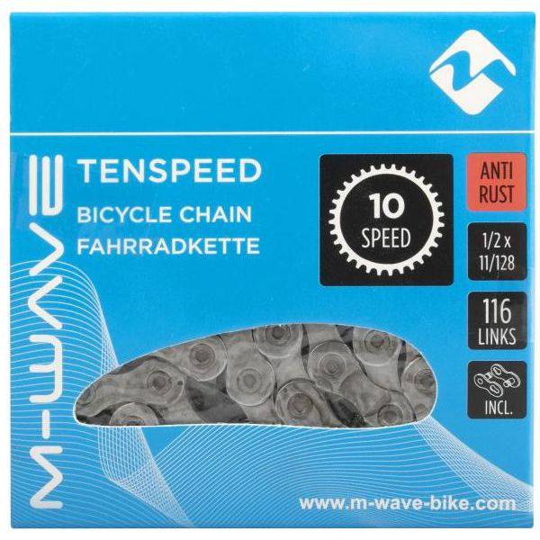 M-Wave ketting 10V 1/2 x 11/128" met 116 schakels, anti-roest met sluitschakel voor fiets of scooter