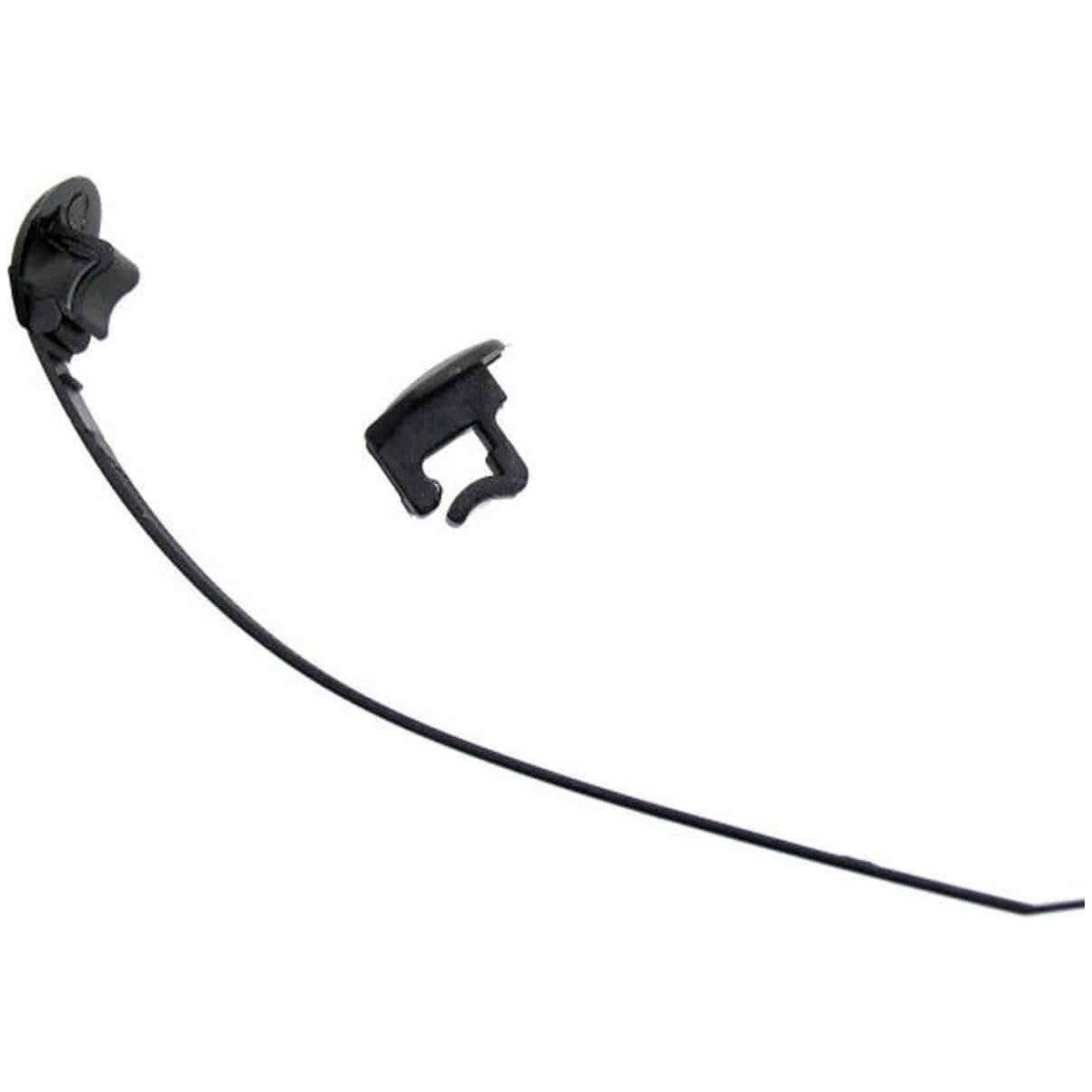 Twee zwarte Hesling jasbeschermer stripclips voor bevestiging van kleding aan haken of rails.