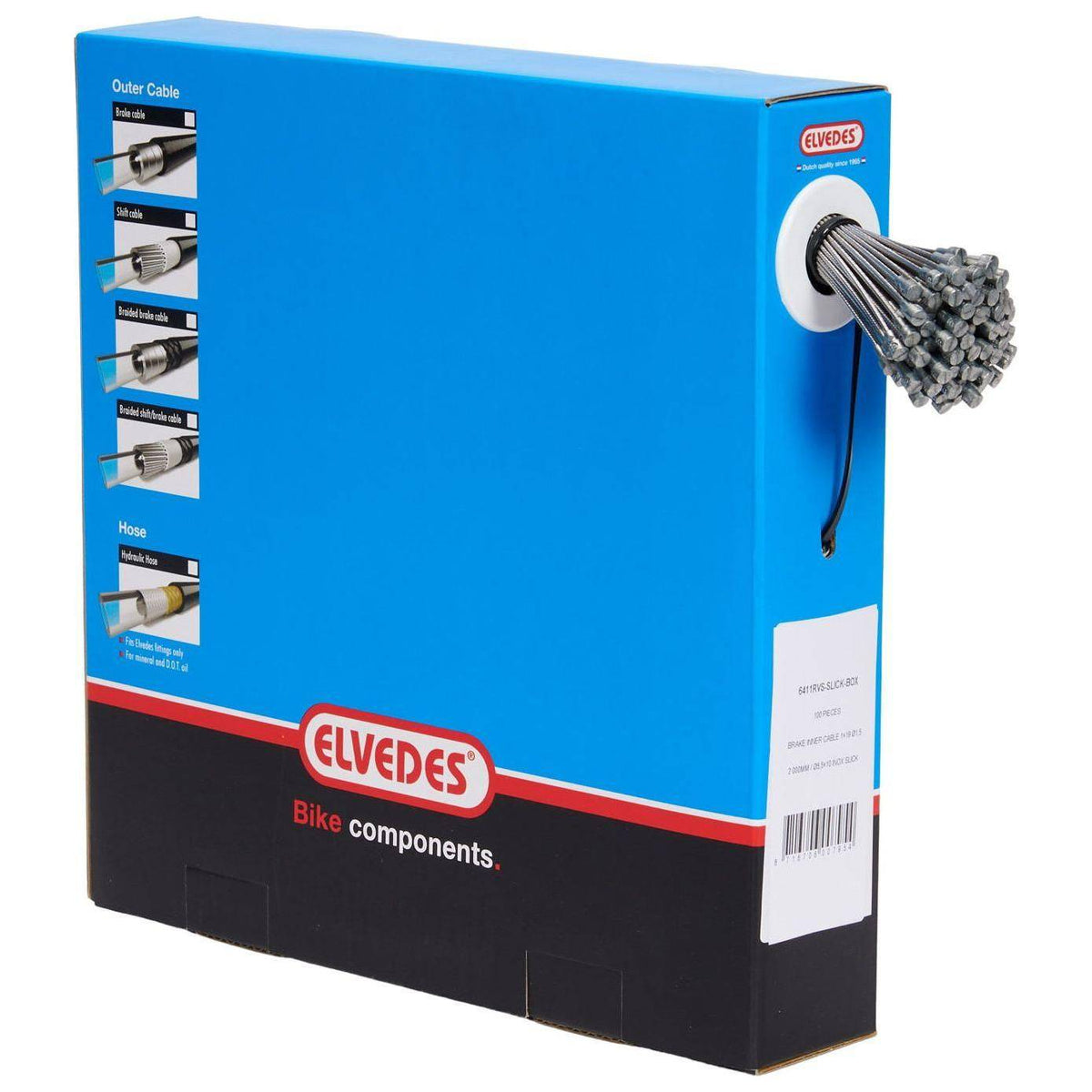 Binnenkabel Rem Elvedes 2000 mm 1x19 RVS, Ø1,5 mm met V-nippel Ø5,5 x 10 mm, set van 100 stuks