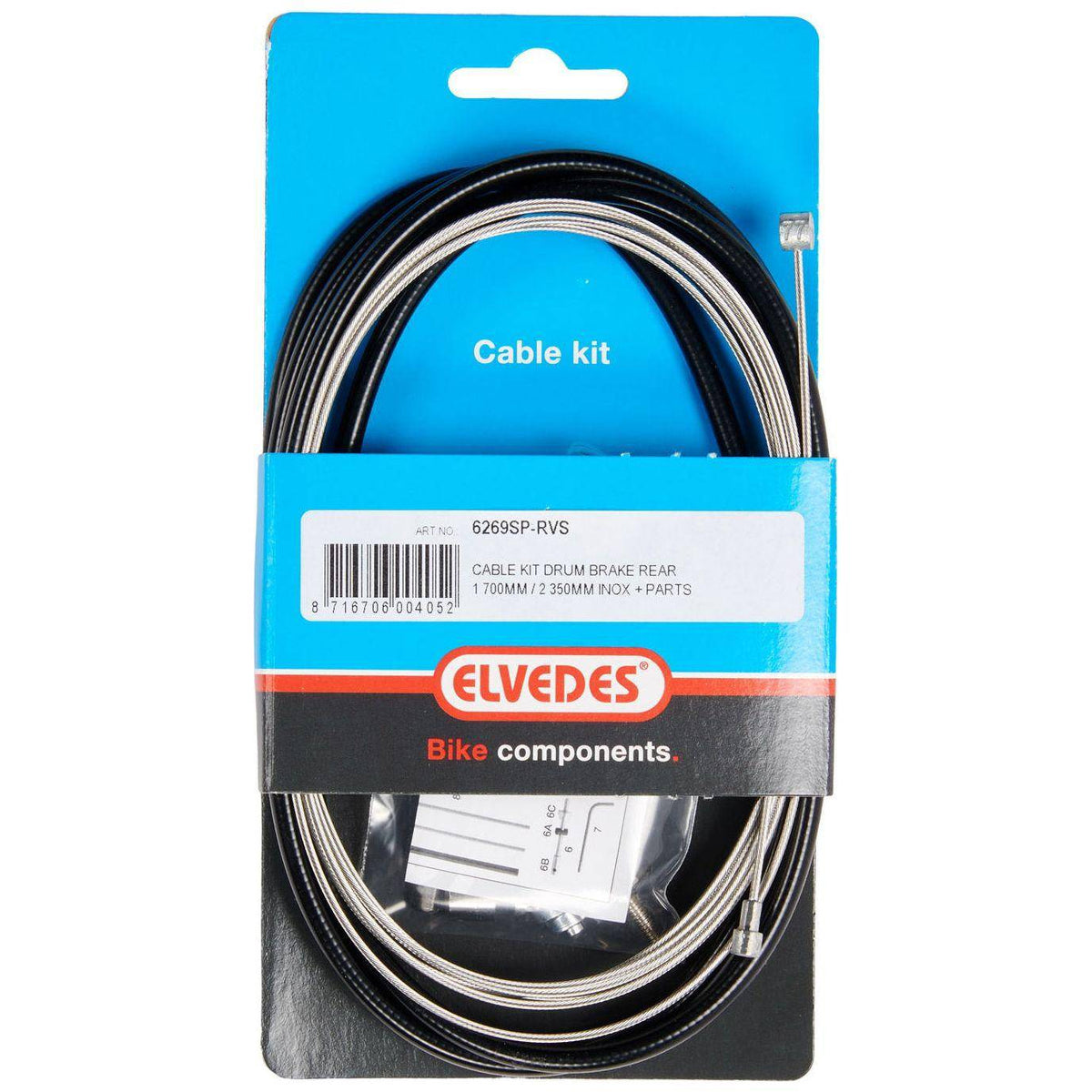 Elvedes trommelrem kabelkit van roestvrij staal, 1700mm of 2350mm lang, zwart, geschikt voor nieuwe producten.