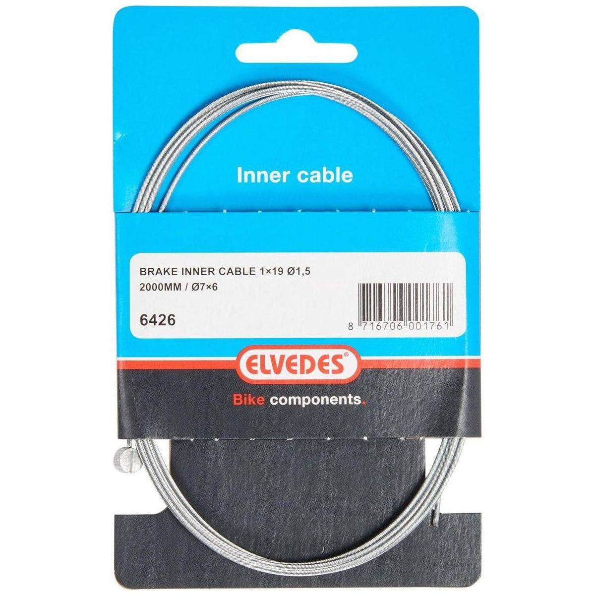 Binnenkabel van Elvedes, 2000 mm, 1×19 draad, verzinkt, Ø1,5 mm met T-nippel Ø7×6 mm, voor elektrische toepassingen
