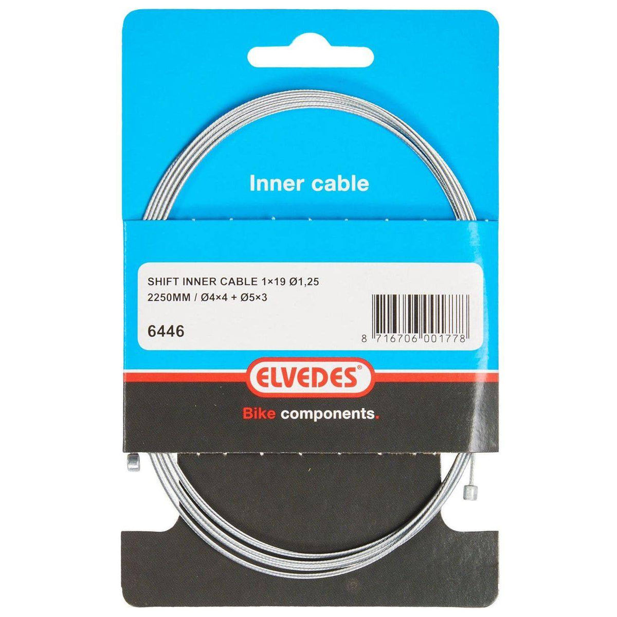 Elvedes binnenkabel 2250 mm met N-Nippel en Tø5×3, verzinkt Ø1,25 mm, geschikt voor elektrische installaties