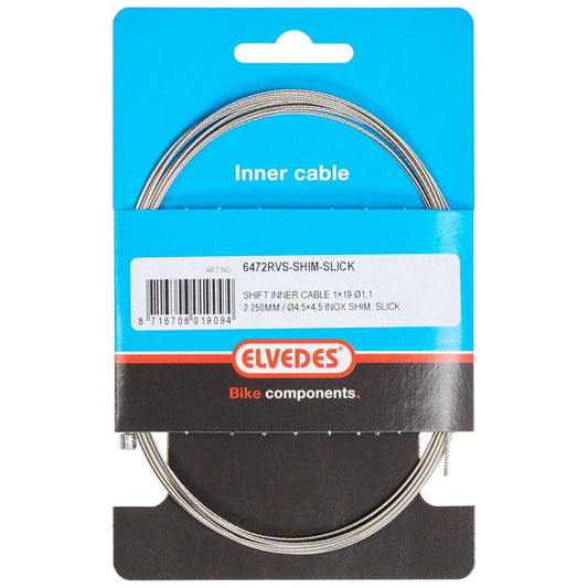 Schakel Binnenkabel Elvedes 2250Mm 1×19 Draads Rvs Slick Ø1,1Mm Met N-Nippel Ø4,5 × 4,5 - Le Coq Wielerartikelen