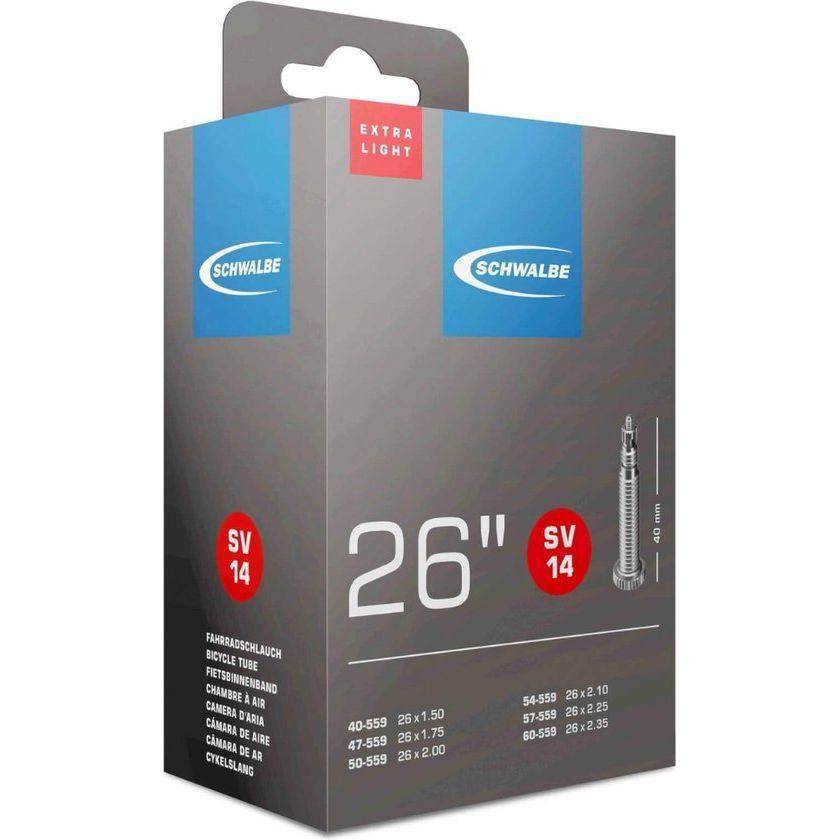 Binnenband 26 inch Schwalbe SV14 Extralight, 26x150-235, met 40mm ventiel, lichtgewicht binnenband voor fiets.