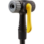 Topeak Joeblow Elite vloerpomp met digitale manometer en handgrepen voor gemakkelijk oppompen van banden.