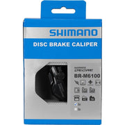 Shimano Deore Br-M6100 hydraulische remklauw met 2 zuigers voor post mount remsystemen, zichtbaar met zwarte behuizing