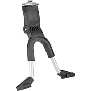 Aluminium middenstand standaard van Hebie, lang model met 2 poten, geschikt voor stabiele fietsondersteuning.