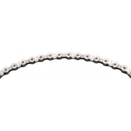 Zilveren KMC 9-speed ketting met 114 schakels voor fiets, geschikt voor X9 derailleur, zichtbaar in de afbeelding