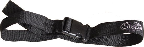 Steco Monkey-Mee spanband van kunststof met zwart logo, accessoires voor veilig bevestigen en transport.