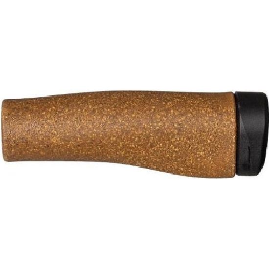 Bruine Herrmans Clik Original handvatten voor fiets, comfortabele kurk grip met snelkoppeling, zichtbaar op de fiets.