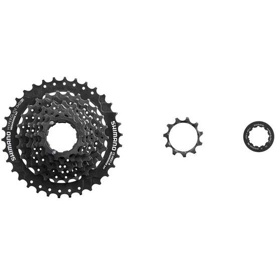 Shimano Altus HG31 8-speed cassette met metalen tanden en zwart ontwerp voor soepel schakelen op fietsen