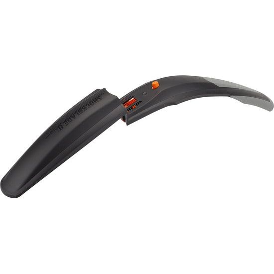 Zwart SKS Shockblade II voorspatbord voor 26/27,5 inch fietsen, PVC materiaal, flexibel en duurzaam.