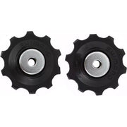 Shimano 105 RD-5700 derailleurwieltje set voor 9/10-speed, zwart, close-up van de derailleuronderdelen.