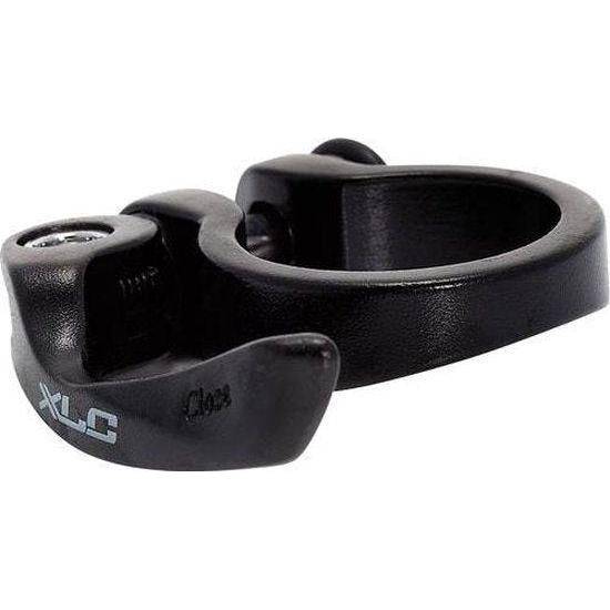 Zwarte XLC Zadelpenklem PC-L01 van aluminium met snelspanner voor 31,8 mm zadelpen, zichtbaar in de afbeelding
