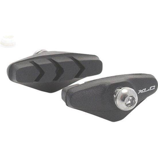 Set van vier zwarte XLC remschoenen Bs-R01 caliper race 50mm, zichtbaar met details van de remmen en montage.