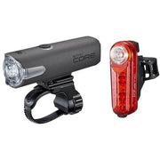 Cateye Synccore + Synckinetic LED USB verlichtingsset in zwart met lampen en bevestigingsmiddelen, voor fietsveiligheid