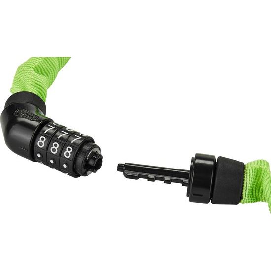 Abus Steel-O-Chain kettingslot met code, 75cm lang en 4mm dik, zichtbaar met sleutelgat en ketting van staal.