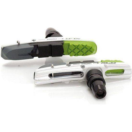 Set van vier groene, zwarte en grijze V-brake remblokken van XLC voor remmen van 72 mm, geschikt voor V-vorken.