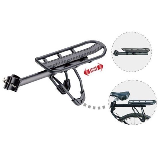 Porte-bagages arrière Massload avec fixation sur tige de selle en aluminium - Noir mat