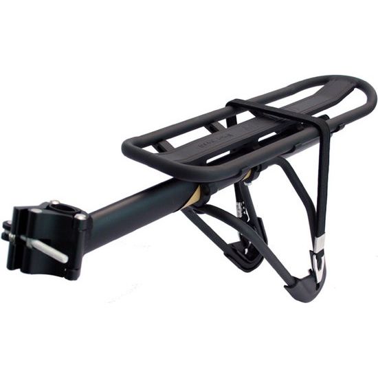 Massload achterdrager met zadelpenbevestiging, aluminium, matzwart, geschikt voor bagagedragers op fiets.