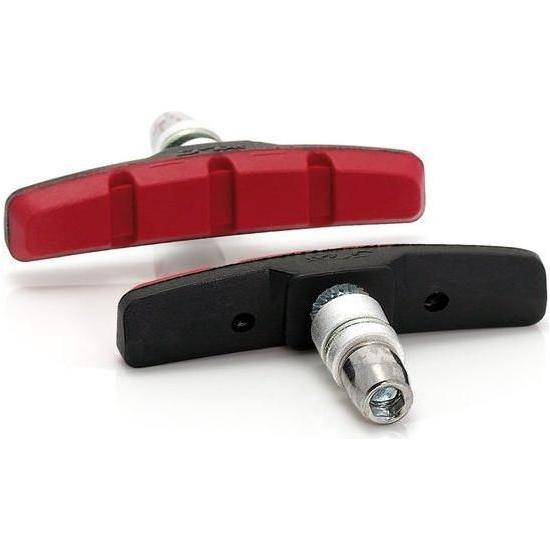 Set van vier XLC V-brake remblokken Bs-V01, zwart en rood, 70 mm remschoenen voor V-brake fiets.