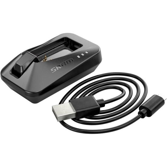 Sram AXS accuoplader voor oplaadbare fietsaccu's, compact en geschikt voor snel opladen van Sram elektronische systemen